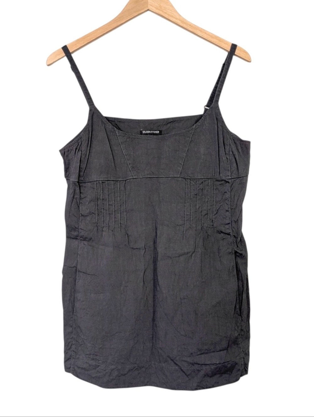 Eileen Fisher Italian Linen Crepe Stretch Pocket Camisole Top Dark Gray Size M